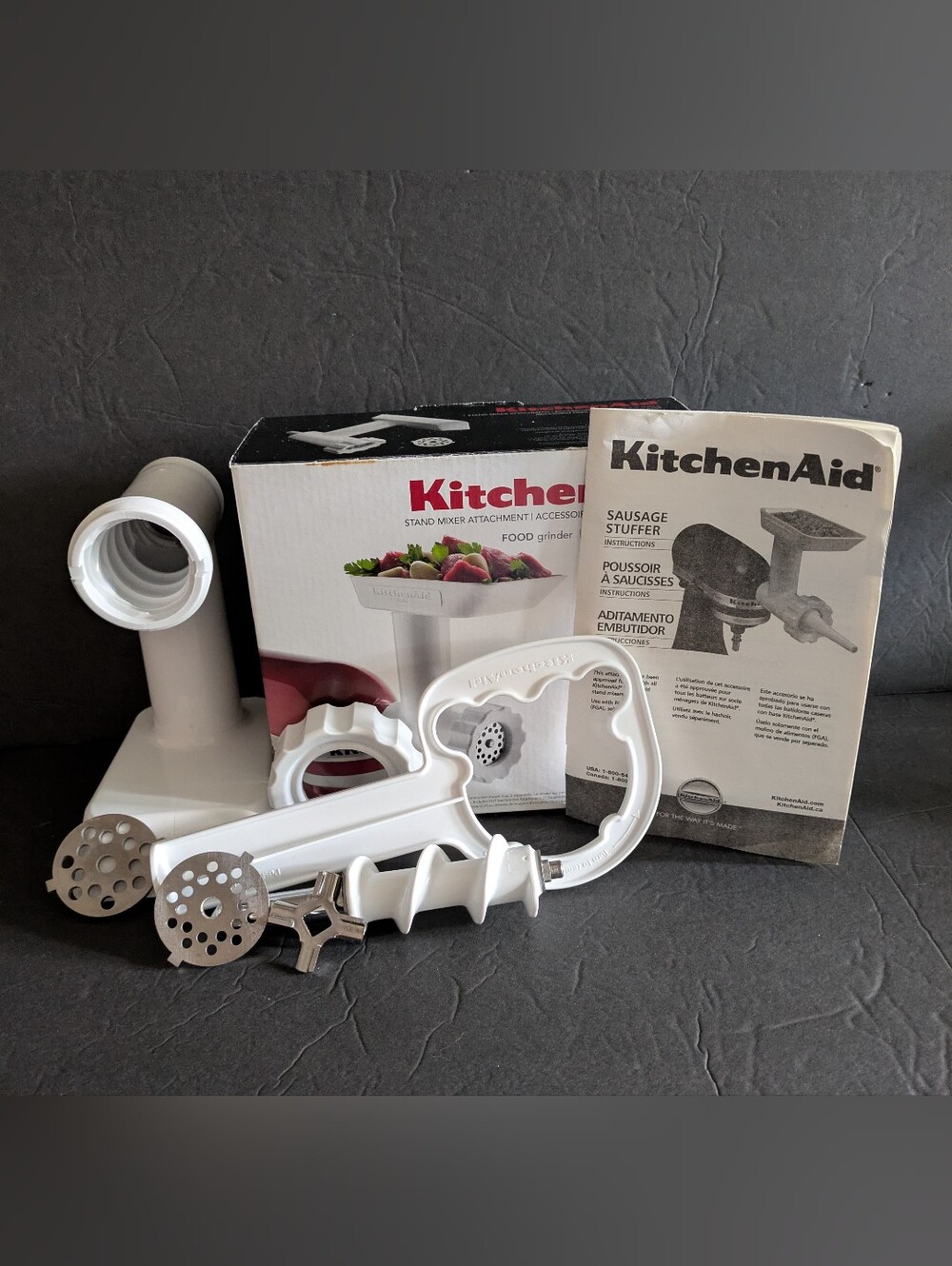KitchenAid White Food Grinder & Sausage Stuffer Accessory Set 10 Attachments,